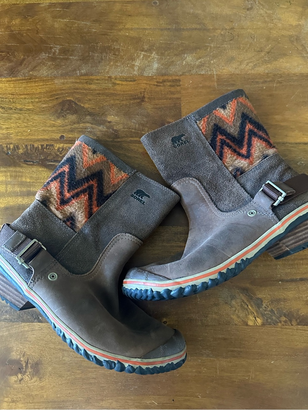 Sorel Brown Suede Ankle Boots with Aztec Knit Cuff